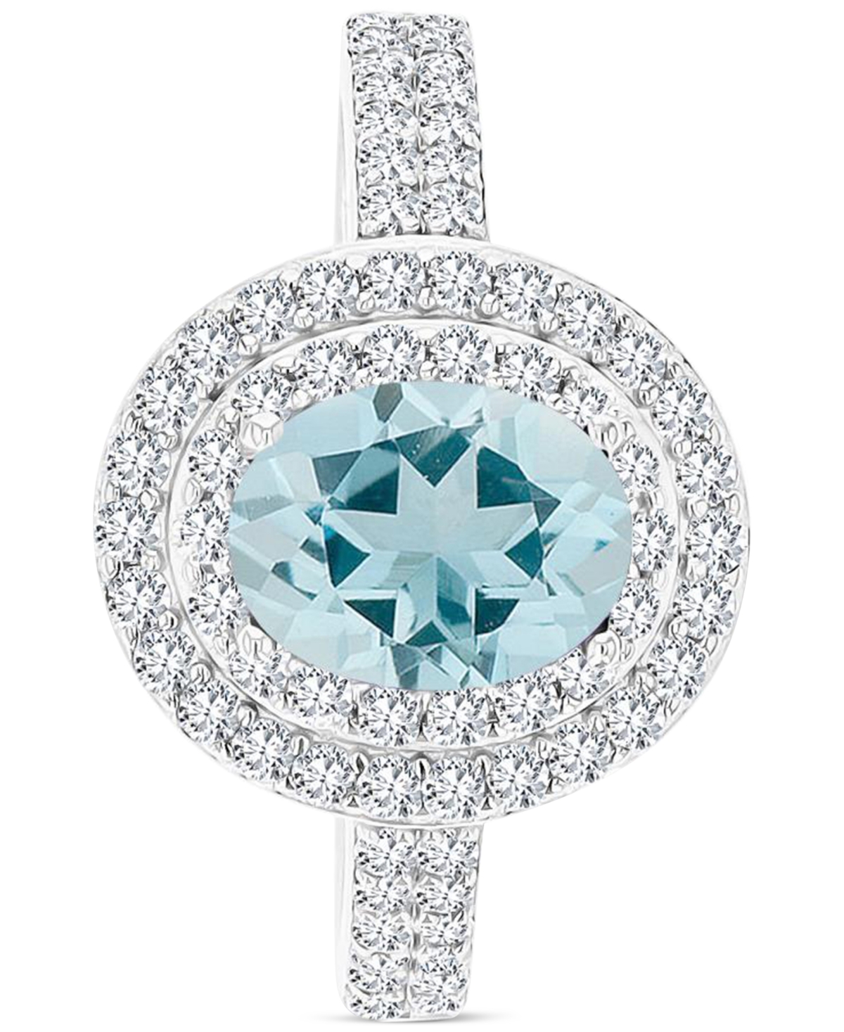 Macy's Amethyst (1-1/20 Ct. T.w.) & Lab-grown White Sapphire (3/4 Ct. T.w.) Oval Halo Birthstone Ring In St In Aquamarine