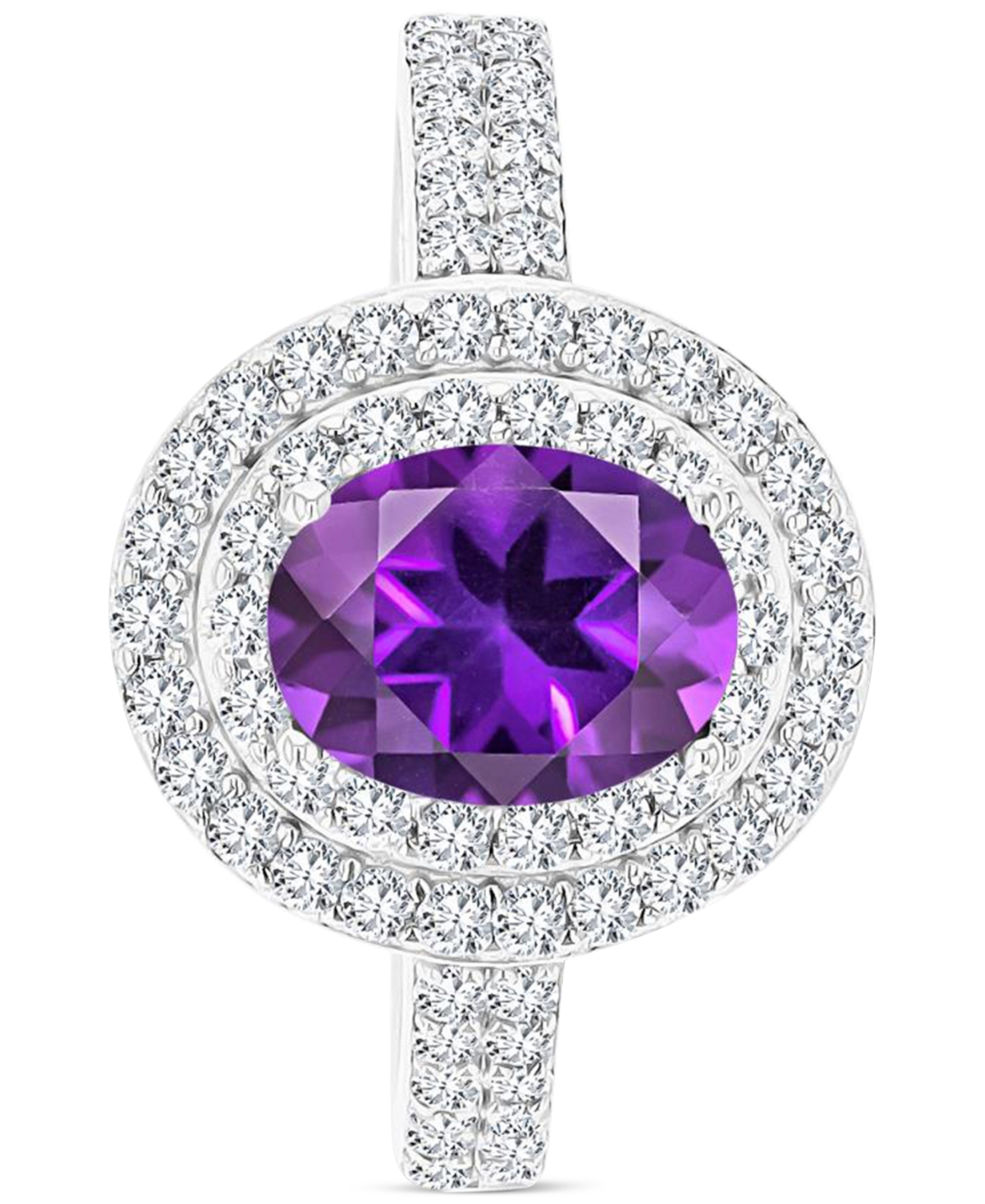 Macy's Amethyst (1-1/20 Ct. T.w.) & Lab-grown White Sapphire (3/4 Ct. T.w.) Oval Halo Birthstone Ring In St