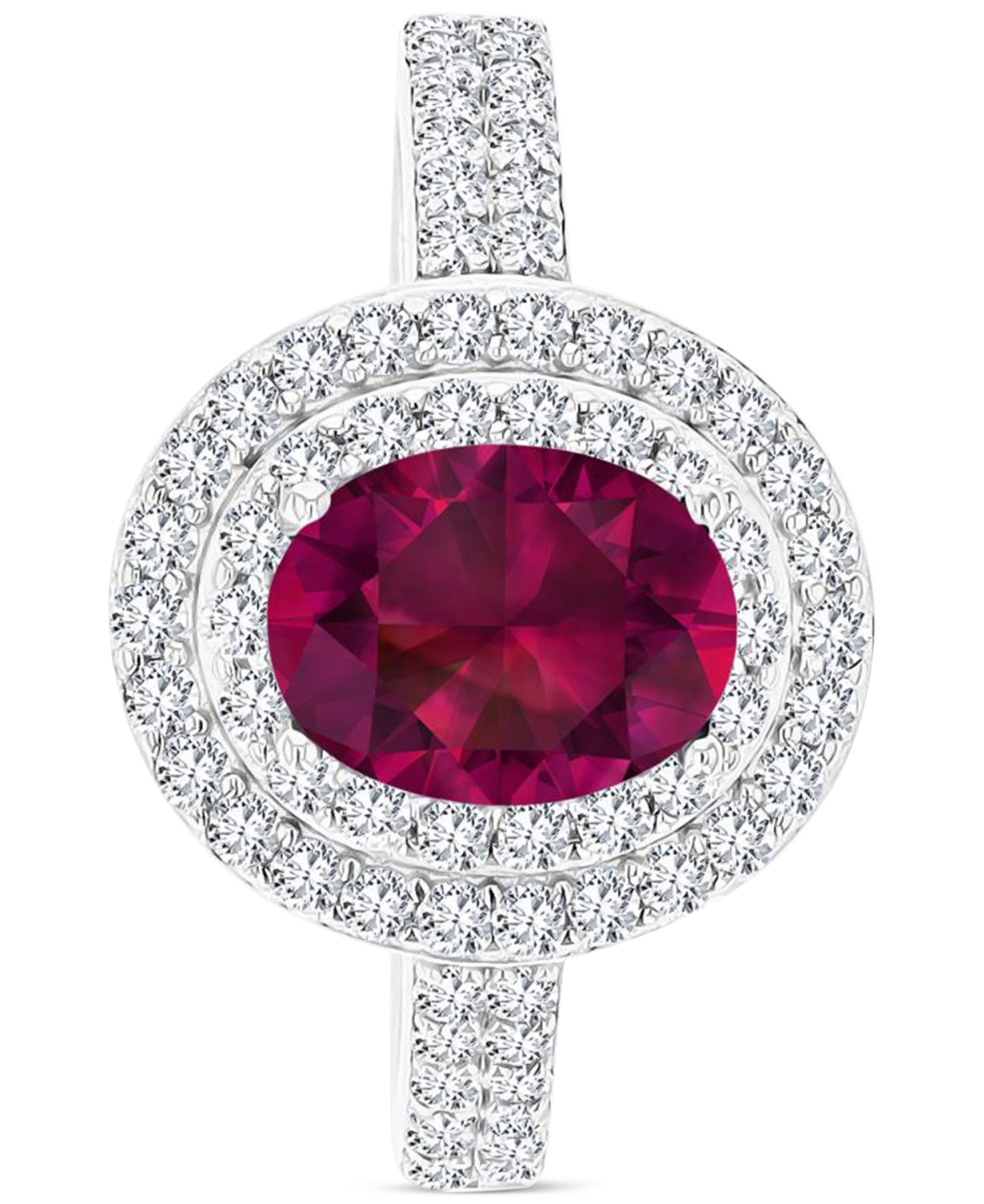 Macy's Amethyst (1-1/20 Ct. T.w.) & Lab-grown White Sapphire (3/4 Ct. T.w.) Oval Halo Birthstone Ring In St In Ruby