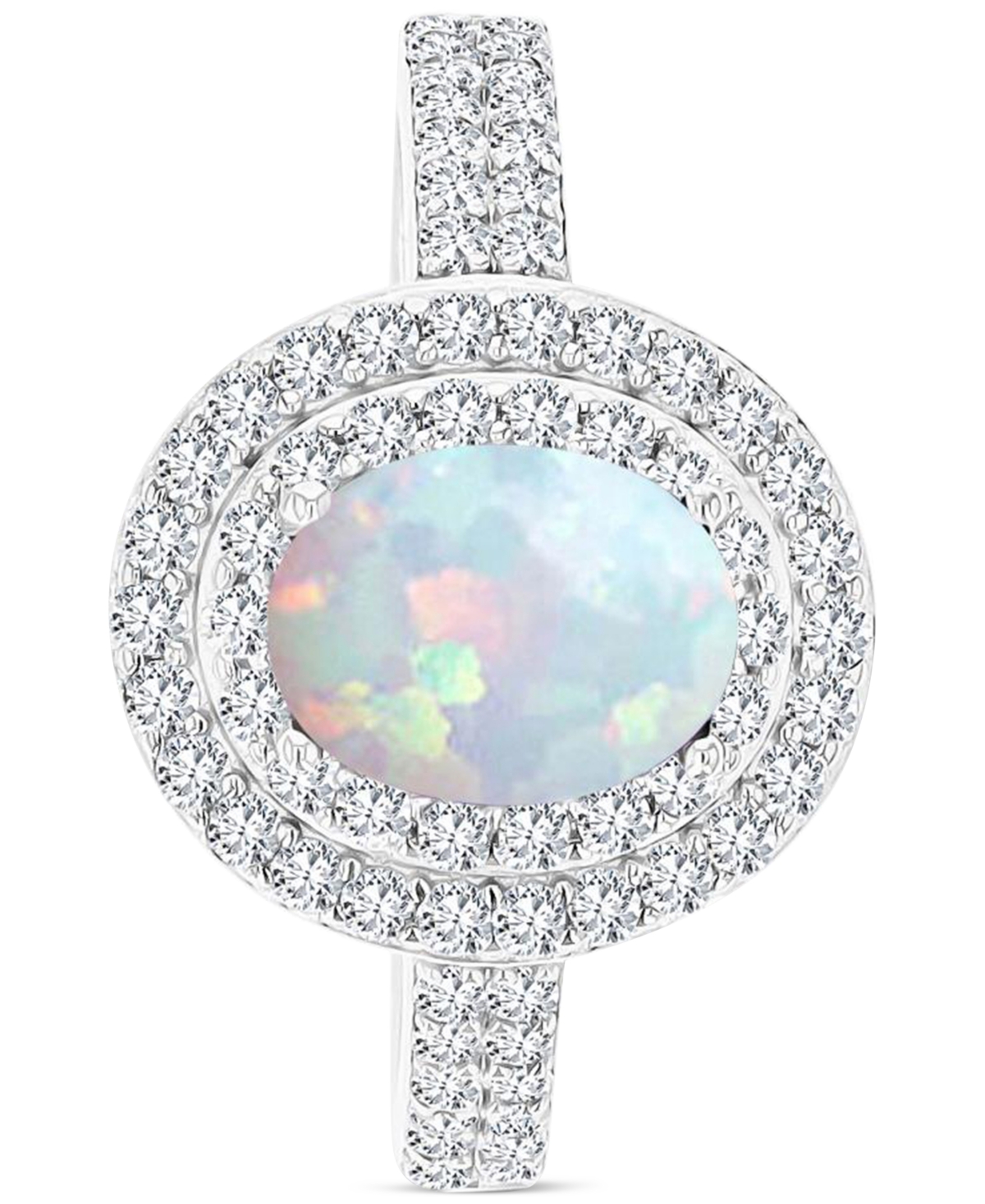 Macy's Amethyst (1-1/20 Ct. T.w.) & Lab-grown White Sapphire (3/4 Ct. T.w.) Oval Halo Birthstone Ring In St In Opal