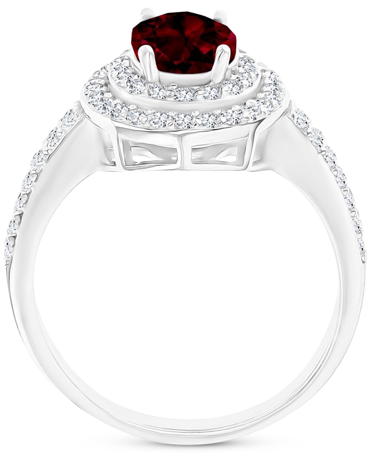 Amethyst (1-1/20 ct. t.w.) & Lab-Grown White Sapphire (3/4 ct. t.w.) Oval Halo Birthstone Ring in Sterling Silver (Also in Additional Birthstones) - G