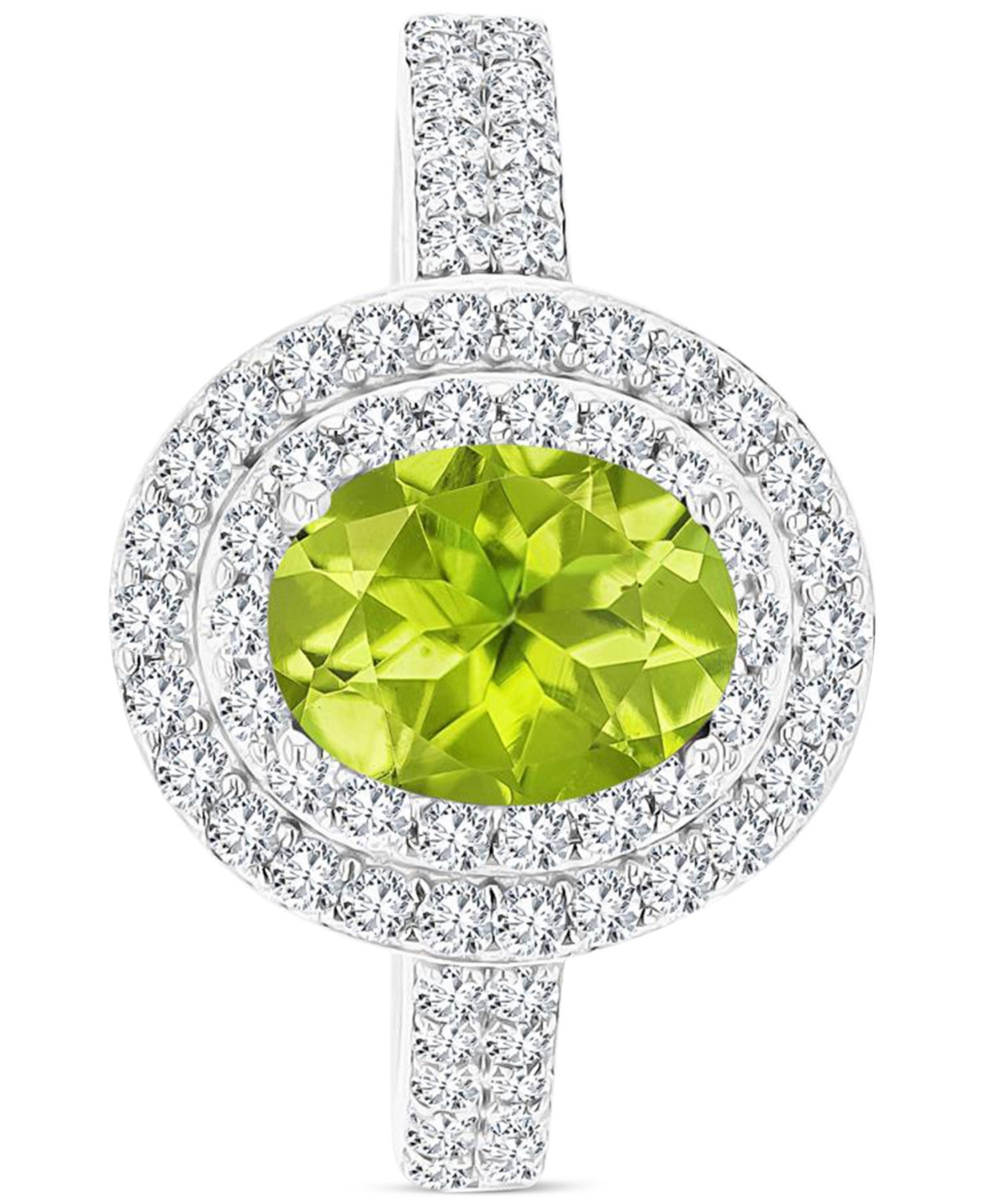 Macy's Amethyst (1-1/20 Ct. T.w.) & Lab-grown White Sapphire (3/4 Ct. T.w.) Oval Halo Birthstone Ring In St In Peridot