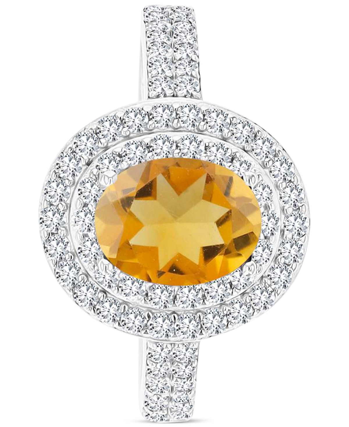 Macy's Amethyst (1-1/20 Ct. T.w.) & Lab-grown White Sapphire (3/4 Ct. T.w.) Oval Halo Birthstone Ring In St In Citrine