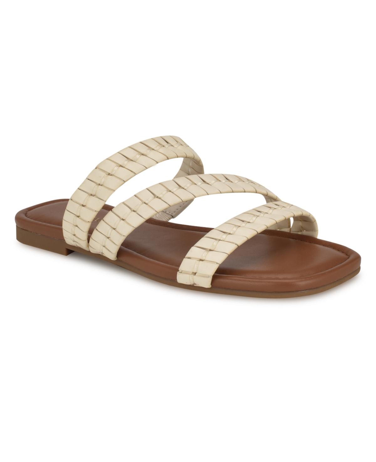 Nine West Women's Quinlea Strappy Square Toe Flat Sandals In Cream