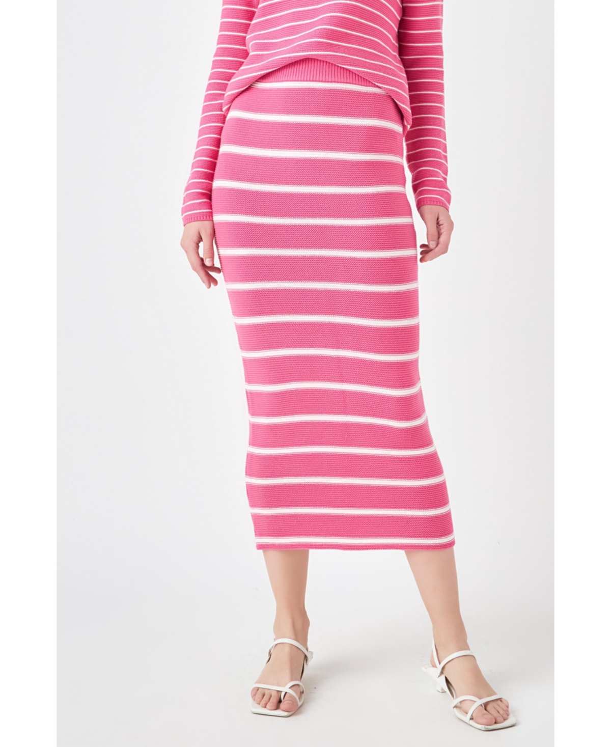 Women's Stripe Knit Midi Skirt - Pink