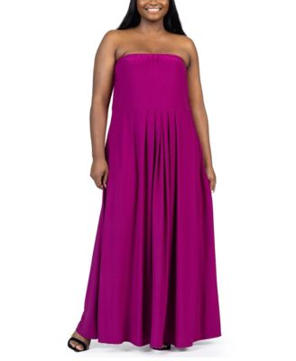 Plus Size Strapless Maxi Dress with Pockets