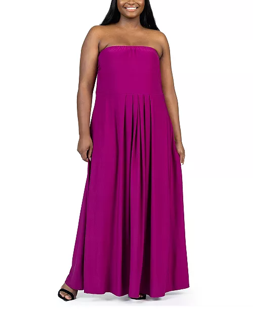 plus size strapless maxi dress with pockets