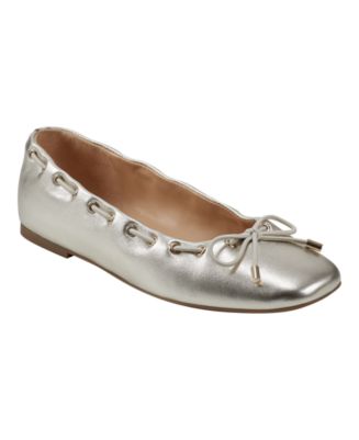 Mocassin Femme MARC FISHER « Keisha » En Cuir Verni Gris/ivoire à Pompons - Taille US 6.5 M, Neuf Dans Boîte