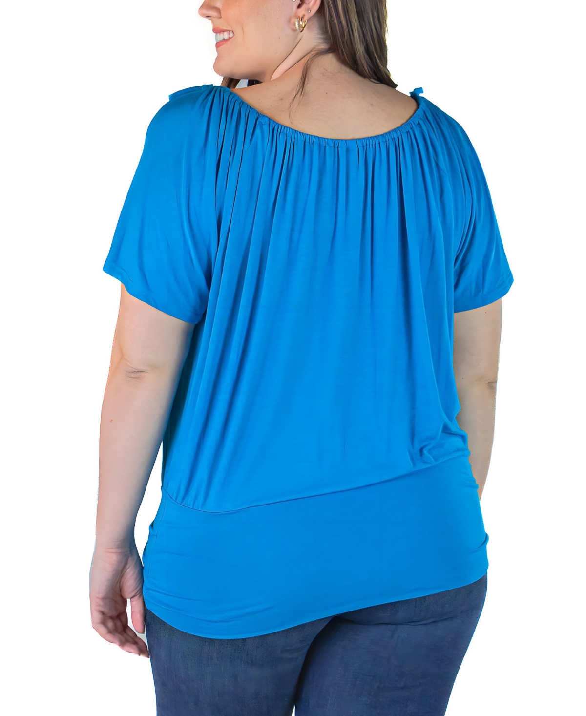 24seven Comfort Apparel Plus Size Short Sleeve Split Shoulder Top