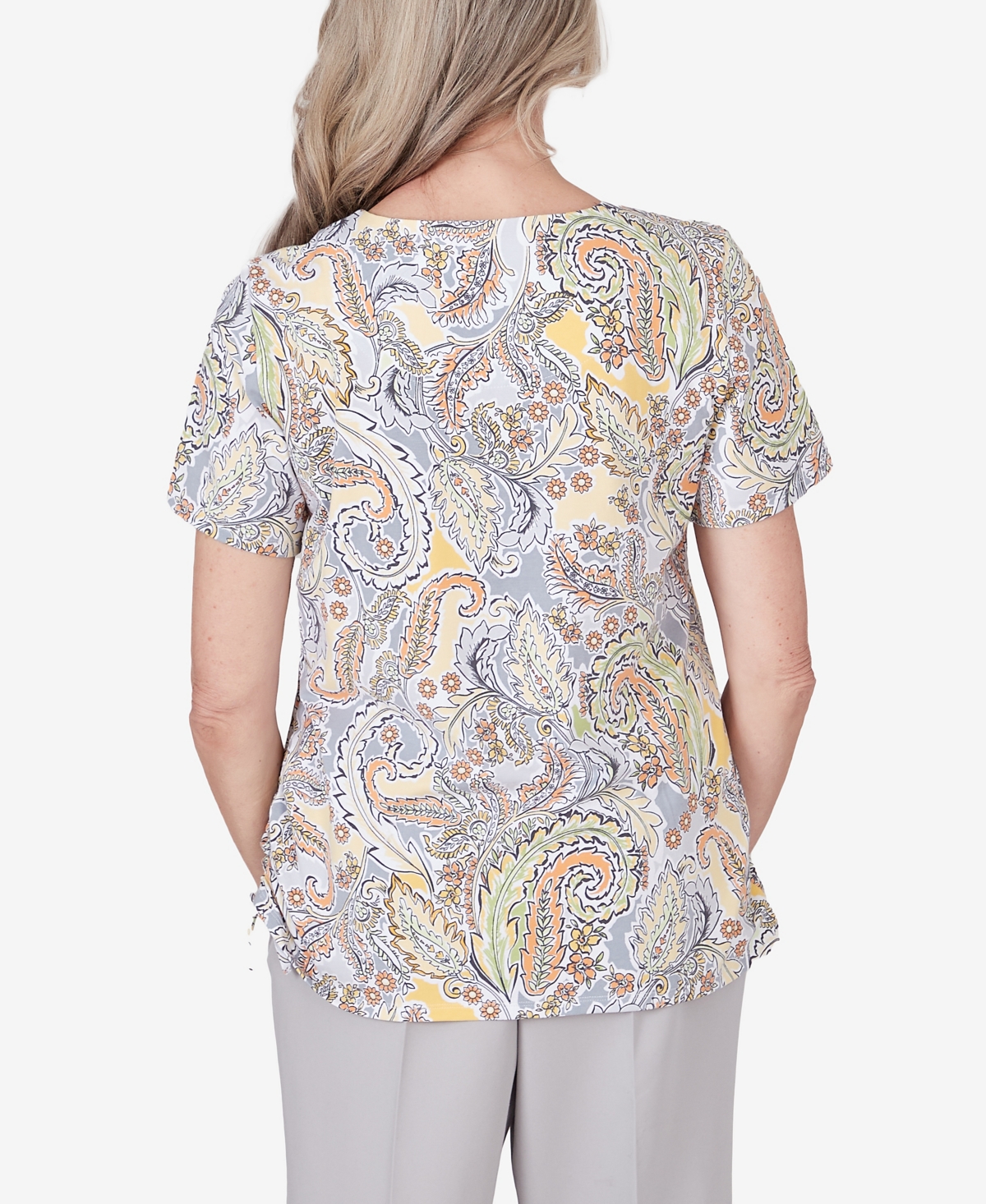 Shop Alfred Dunner Petite Charleston Paisley Ruched Top In Multi