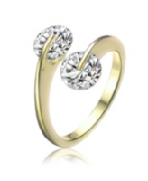 Modern Sterling Silver 14K Gold Plated with Double Clear Cubic Zirconia Bypass Ring - Gold