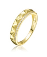 Sterling Silver 14K Gold Plated and Clear Cubic Zirconia 2-Row Modern Ring - Gold