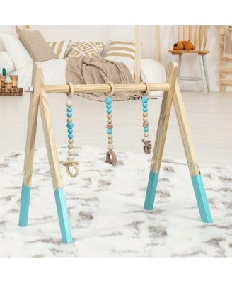 Portable 3 Wooden Newborn Baby Exercise Activity Gym Teething Toys Hanging Bar