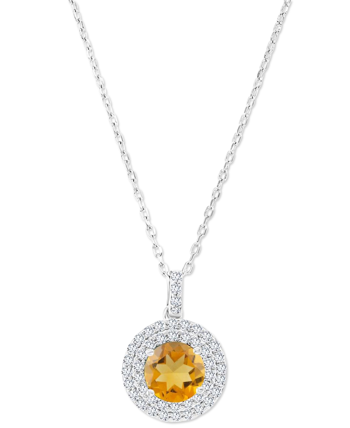 Macy's Amethyst (1-1/5 Ct. T.w.) & Lab-grown White Sapphire (3/8 Ct. T.w.) Halo Birthstone Pendant Necklace In Citrine