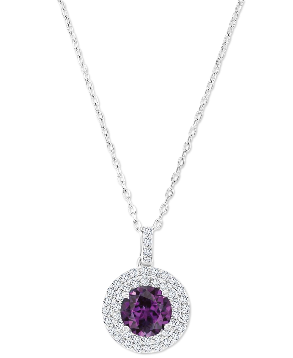 Macy's Amethyst (1-1/5 Ct. T.w.) & Lab-grown White Sapphire (3/8 Ct. T.w.) Halo Birthstone Pendant Necklace In Alexandrite