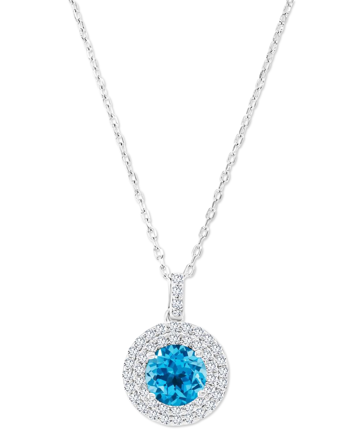 Macy's Amethyst (1-1/5 Ct. T.w.) & Lab-grown White Sapphire (3/8 Ct. T.w.) Halo Birthstone Pendant Necklace In Blue Topaz