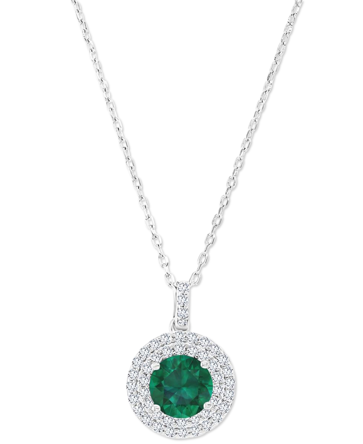 Macy's Amethyst (1-1/5 Ct. T.w.) & Lab-grown White Sapphire (3/8 Ct. T.w.) Halo Birthstone Pendant Necklace In Emerald