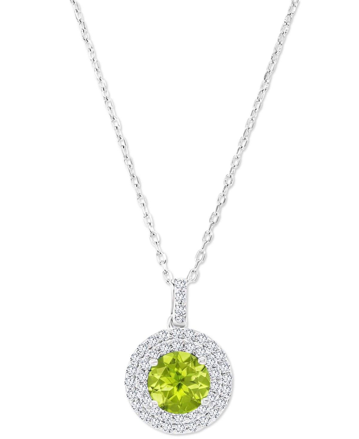 Macy's Amethyst (1-1/5 Ct. T.w.) & Lab-grown White Sapphire (3/8 Ct. T.w.) Halo Birthstone Pendant Necklace In Peridot