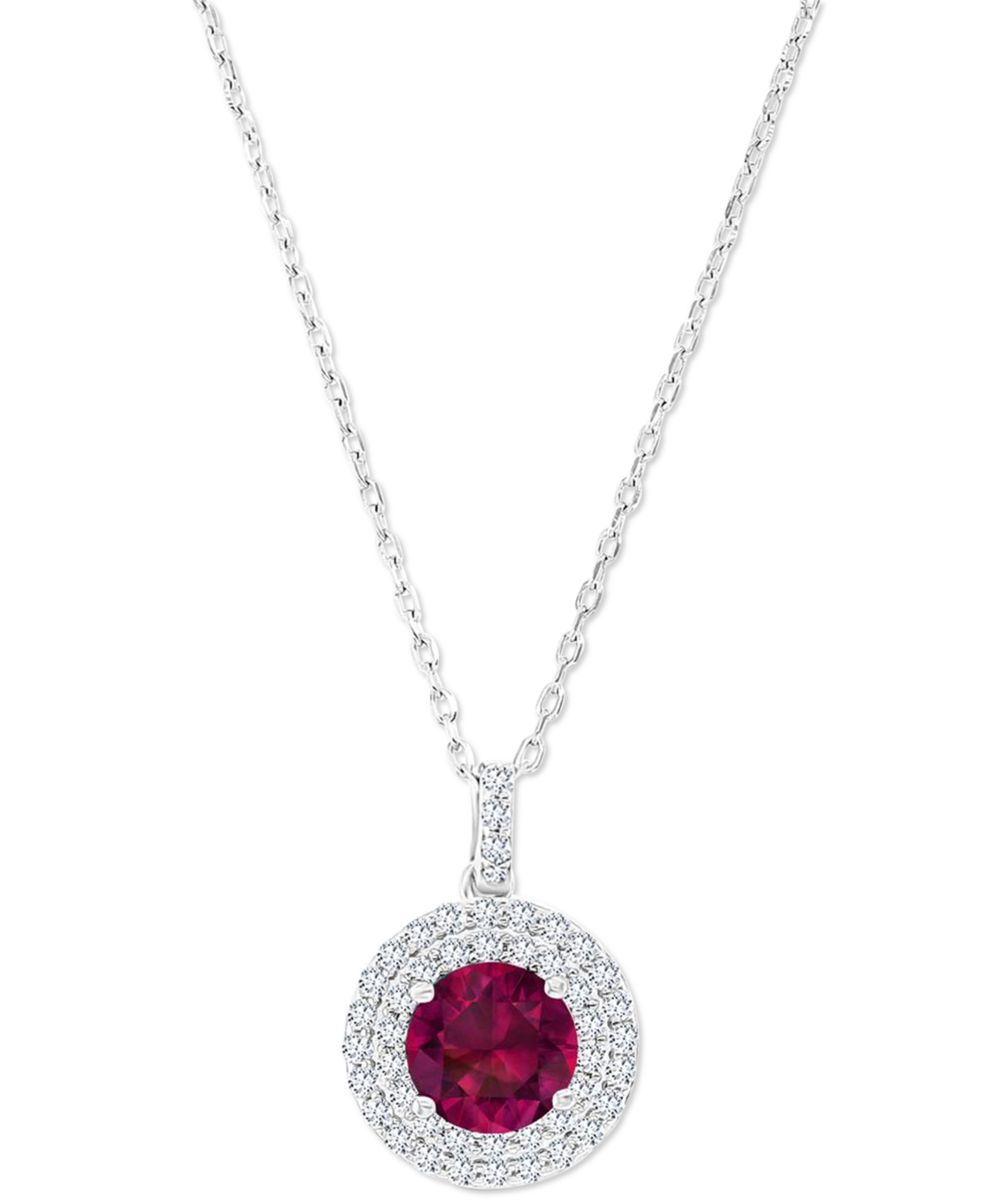 Macy's Amethyst (1-1/5 Ct. T.w.) & Lab-grown White Sapphire (3/8 Ct. T.w.) Halo Birthstone Pendant Necklace In Ruby