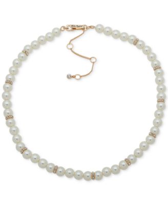 Gold-Tone Imitation Pearl Omega Double Row Necklace, 16" + 3" extender