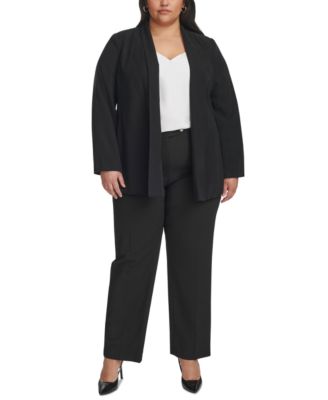 Shop Calvin Klein Plus Size Open Front Shawl Collar Jacket Elastic Back High Rise Ankle Pants In Black