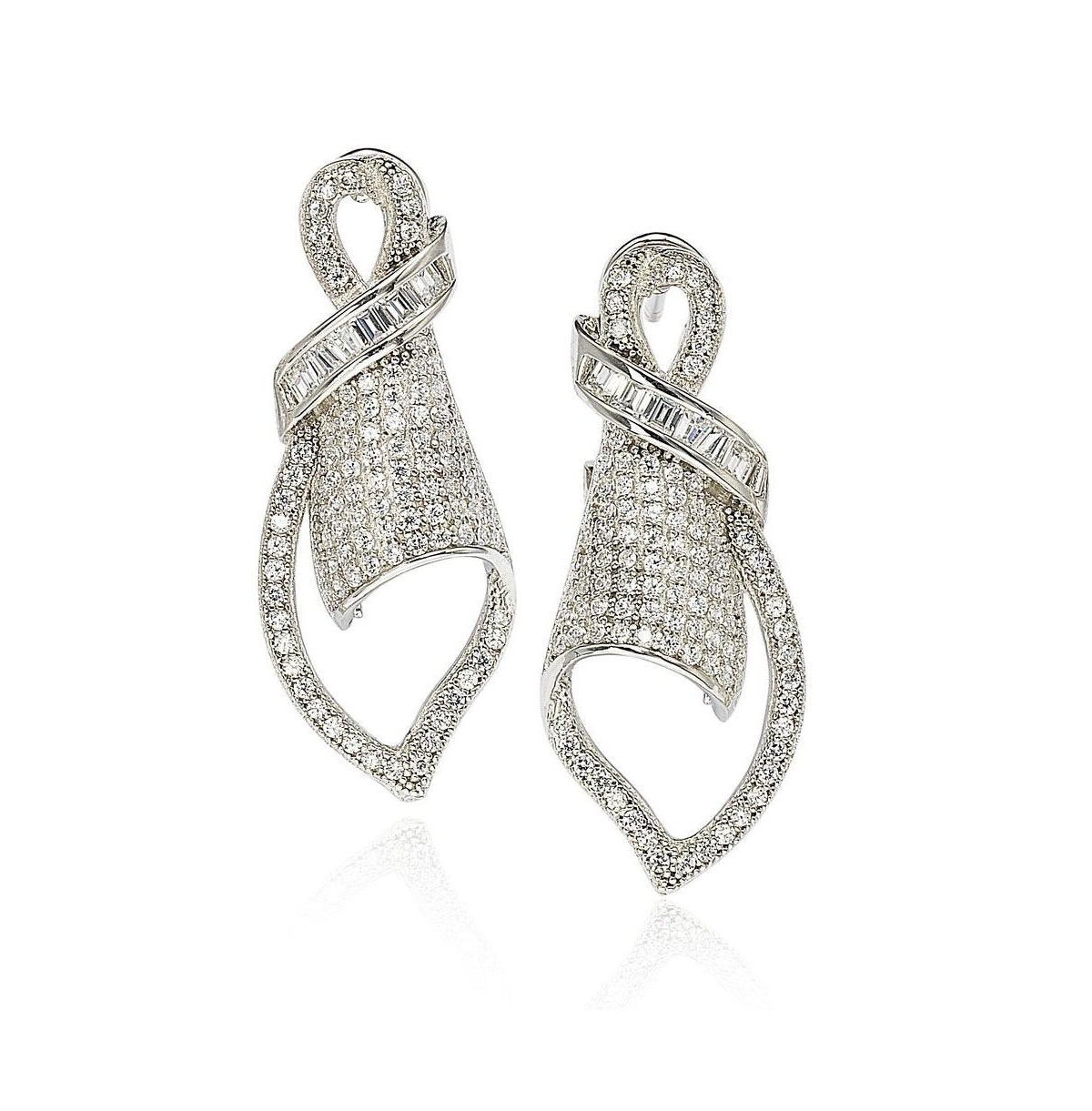 Suzy Levian Sterling Silver Cubic Zirconia Art-Deco Pave Swirl Wrap Drop Earrings