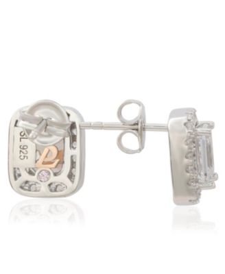 Suzy Levian Sterling Silver Cubic Zirconia Emerald-Cut Halo Stud Earrings