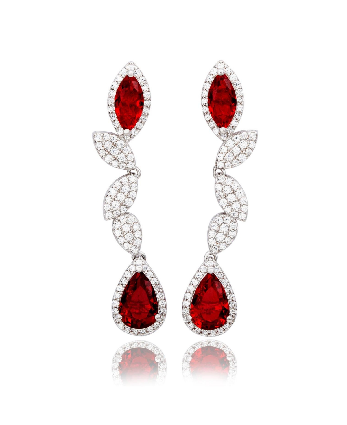 Suzy Levian New York Suzy Levian Sterling Silver Cubic Zirconia Pear and Marquise Leafy Drop Dangle Earrings