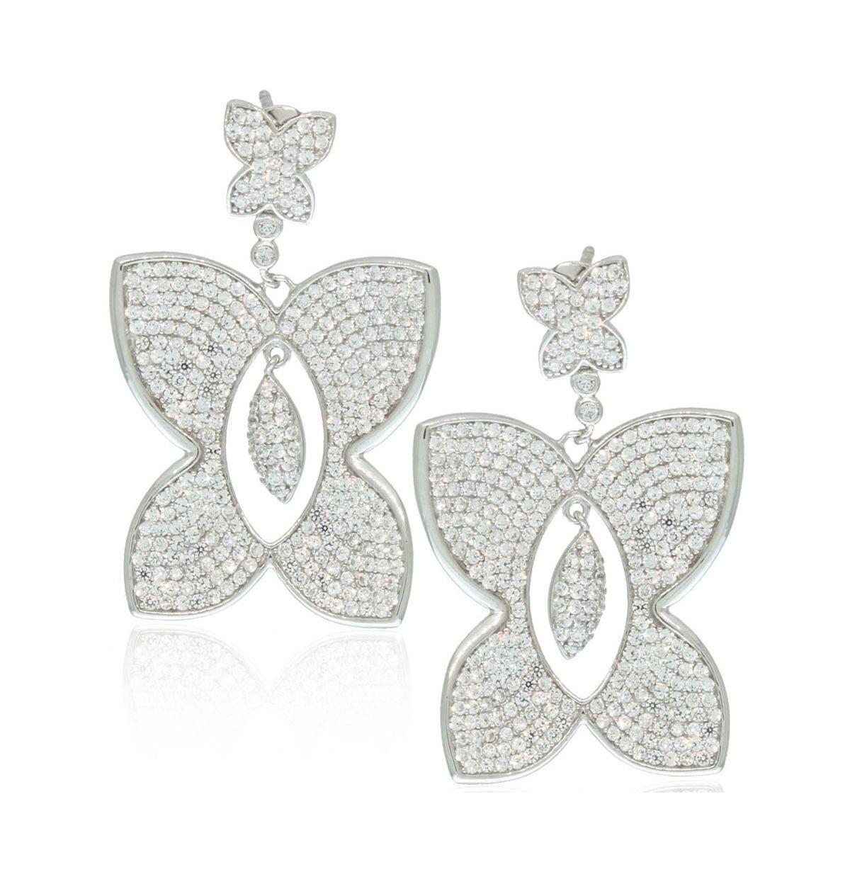 Suzy Levian Sterling Silver Cubic Zirconia Magnificent Pave Butterfly Drop Dangle Earrings - White