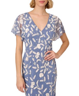Women's Beaded Dolman-Sleeve Sheath Mesh Dress