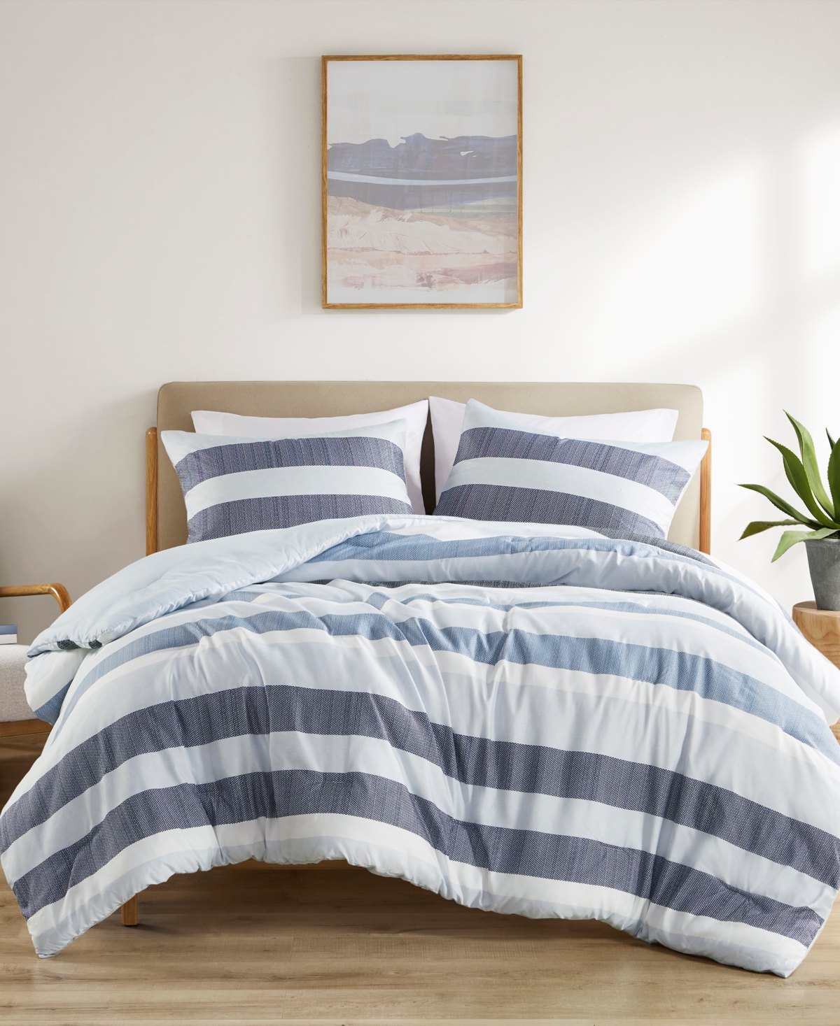 510 Design Blake Stripe Textured Print 3-pc. Comforter Set, Full/queen In Navy,blue