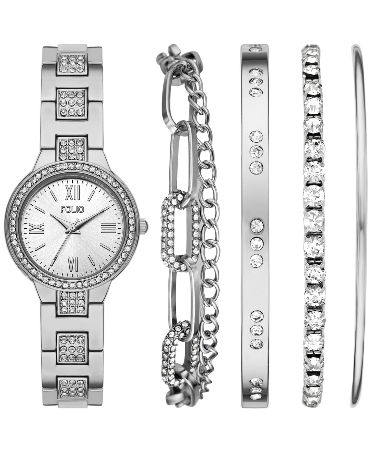Women's Three Hand Silver-Tone Alloy Watch 30mm Gift Set - Silver-Tone