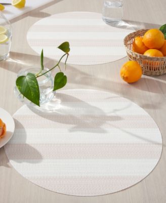 Basics Cabana Stripe Indoor/Outdoor Placemats 4-Pack Set, Reversible, 15" Round