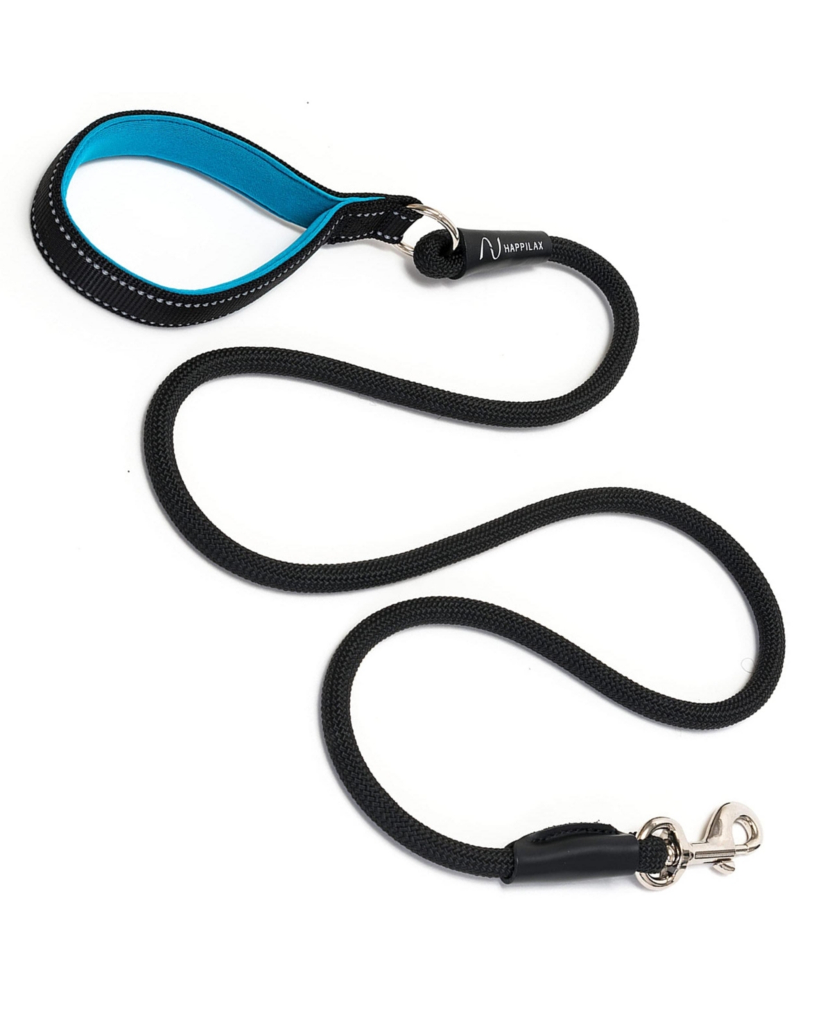 Robust Rope Dog Leash with Padded Handle and Reflective Hand Loop - Black
