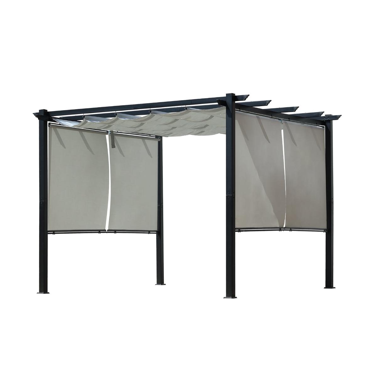 10 x 10 ft Outdoor Pergola with Retractable Canopy 4 Pieces Patio Sun Shade Shelter - Light Gray - Grey