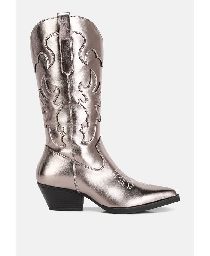 Metallic PU Leather Cowboy Boots