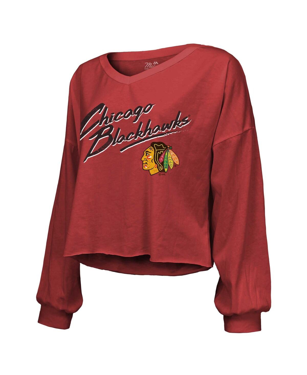 Shop Majestic Women's  Threads Connor Bedard Red Distressed Chicago Blackhawks Off-shoulder Name And Numbe