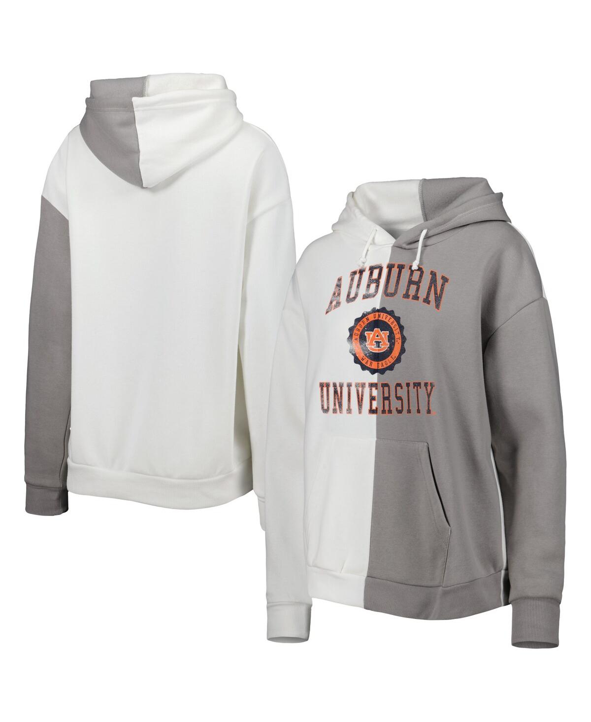 Women's Gameday Couture Gray, White Distressed Auburn Tigers Split Pullover Hoodie - Gray, White