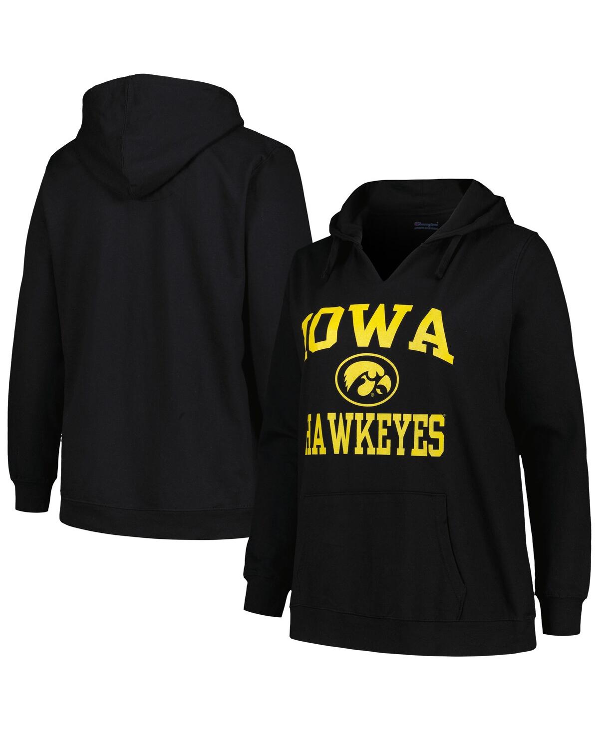 Shop Champion Women's  Black Iowa Hawkeyes Plus Size Heart & Soul Notch Neck Pullover Hoodie