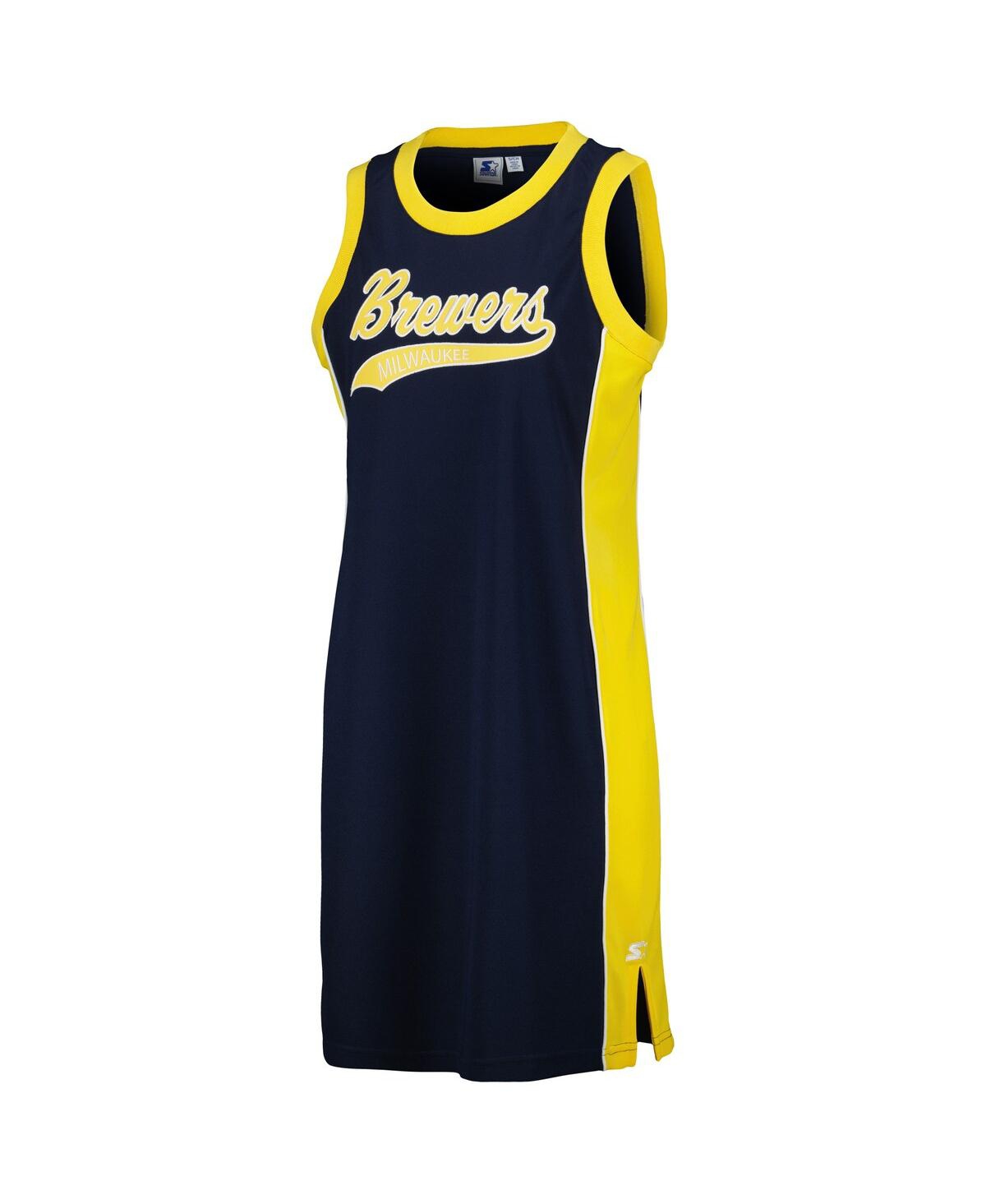 Shop Starter Women's  Navy Milwaukee Brewers Slam Dunk Tank Sneaker Dress