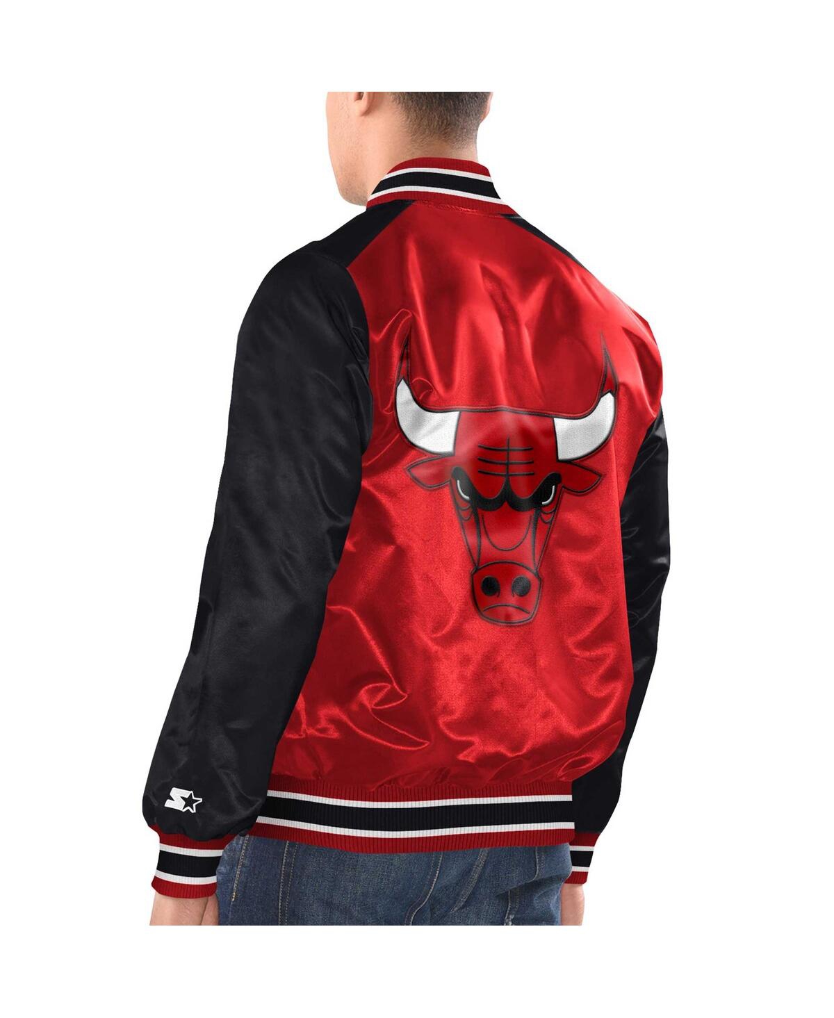 Shop Starter Men's  Red, Black Chicago Bulls Renegade Satin Full-snap Varsity Jacket In Red,black