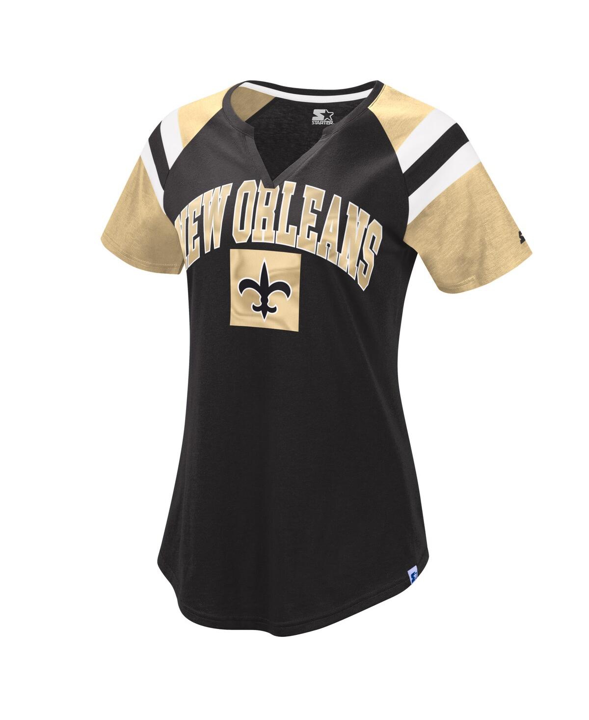 Starter Women's  Black, Gold New Orleans Saints Game On Notch Neck Raglan T-shirt In Black,gold