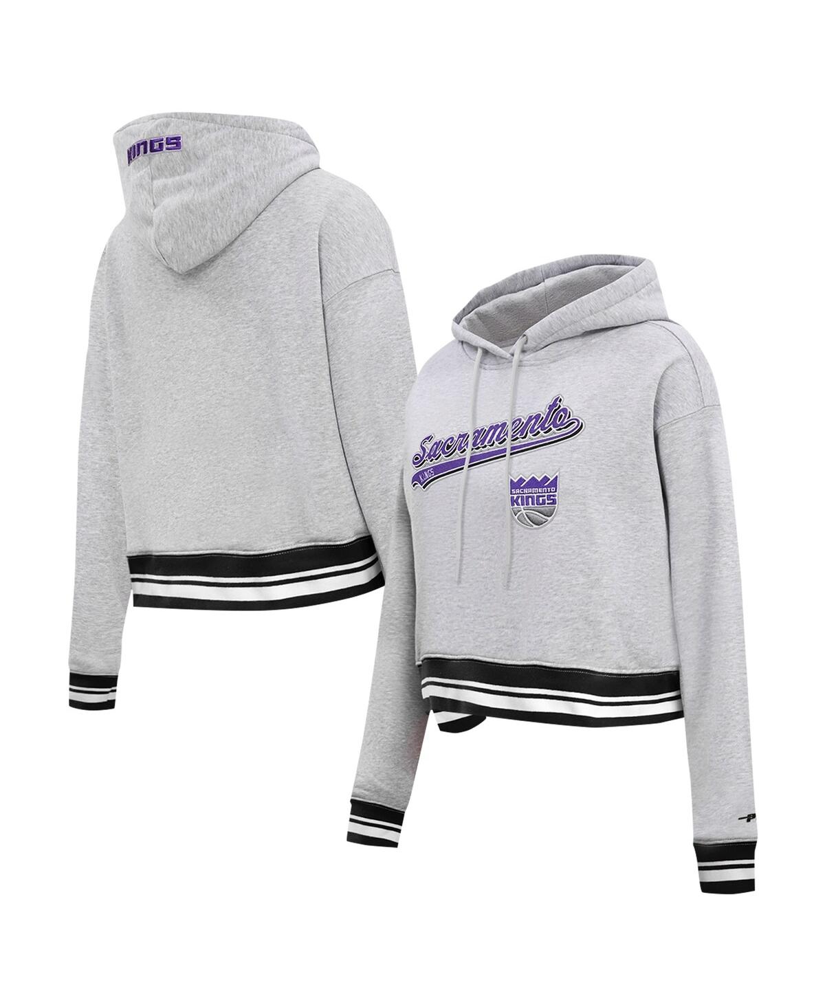 Shop Pro Standard Women's  Heather Gray Sacramento Kings Script Tail Cropped Pullover Hoodie