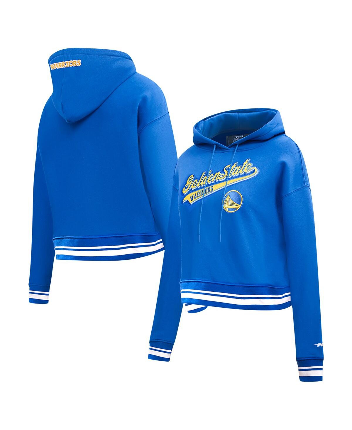 Shop Pro Standard Women's  Royal Golden State Warriors Script Tail Cropped Pullover Hoodie