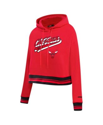 Women's Red Chicago Bulls Script Tail Cropped Pullover Hoodie