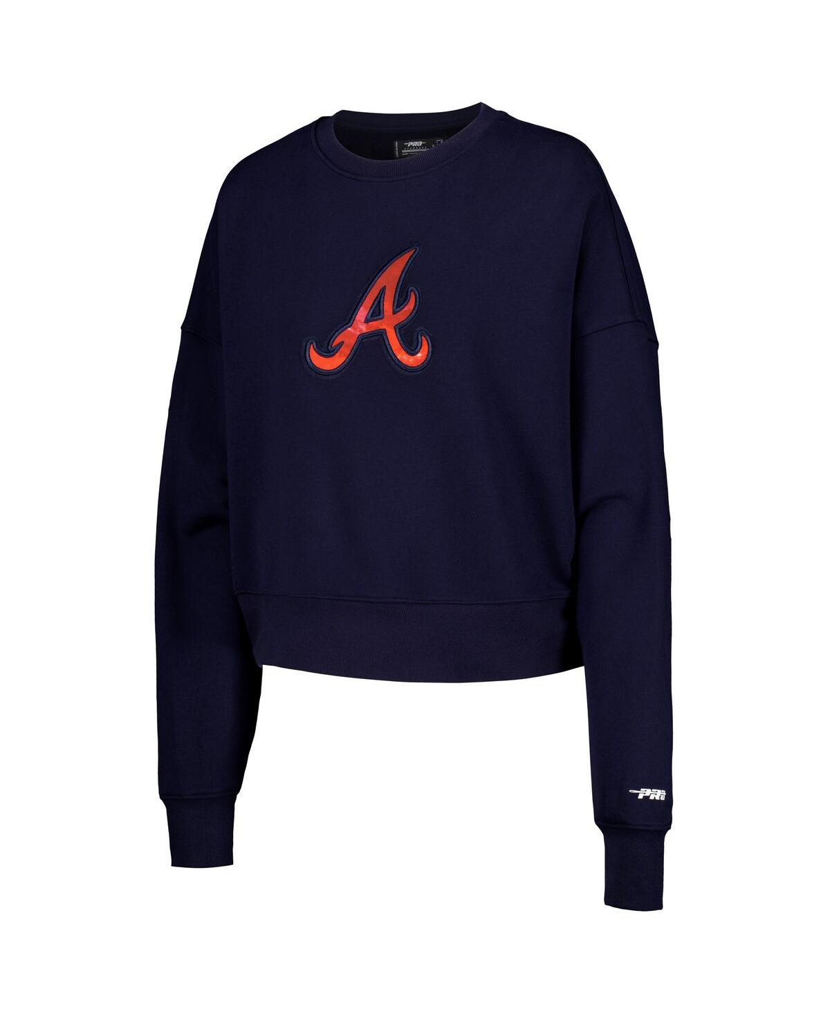 Shop Pro Standard Women's  Navy Atlanta Braves Painted Sky Pullover Sweatshirt