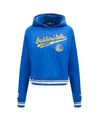 Women's Royal Golden State Warriors Script Tail Cropped Pullover Hoodie