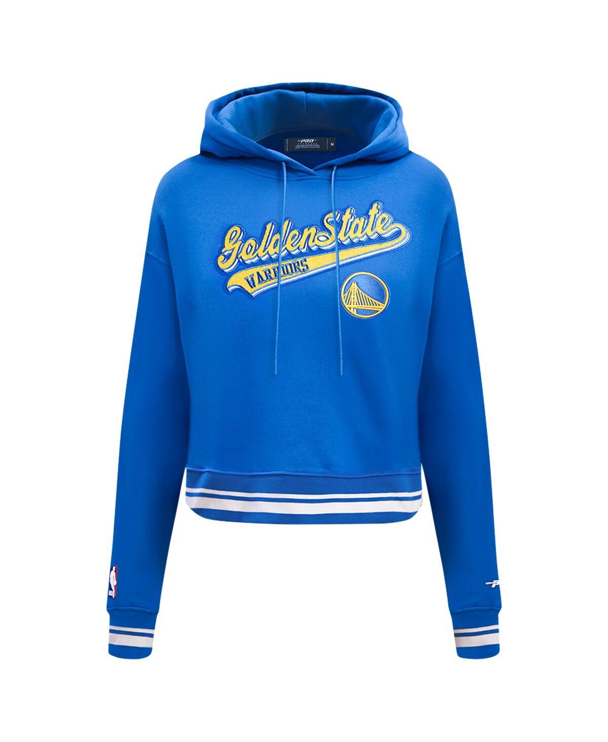 Shop Pro Standard Women's  Royal Golden State Warriors Script Tail Cropped Pullover Hoodie