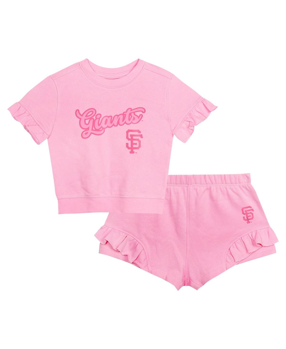 Outerstuff Babies' Girls Toddler  Pink San Francisco Giants Dugout Cute T-shirt And Shorts Set