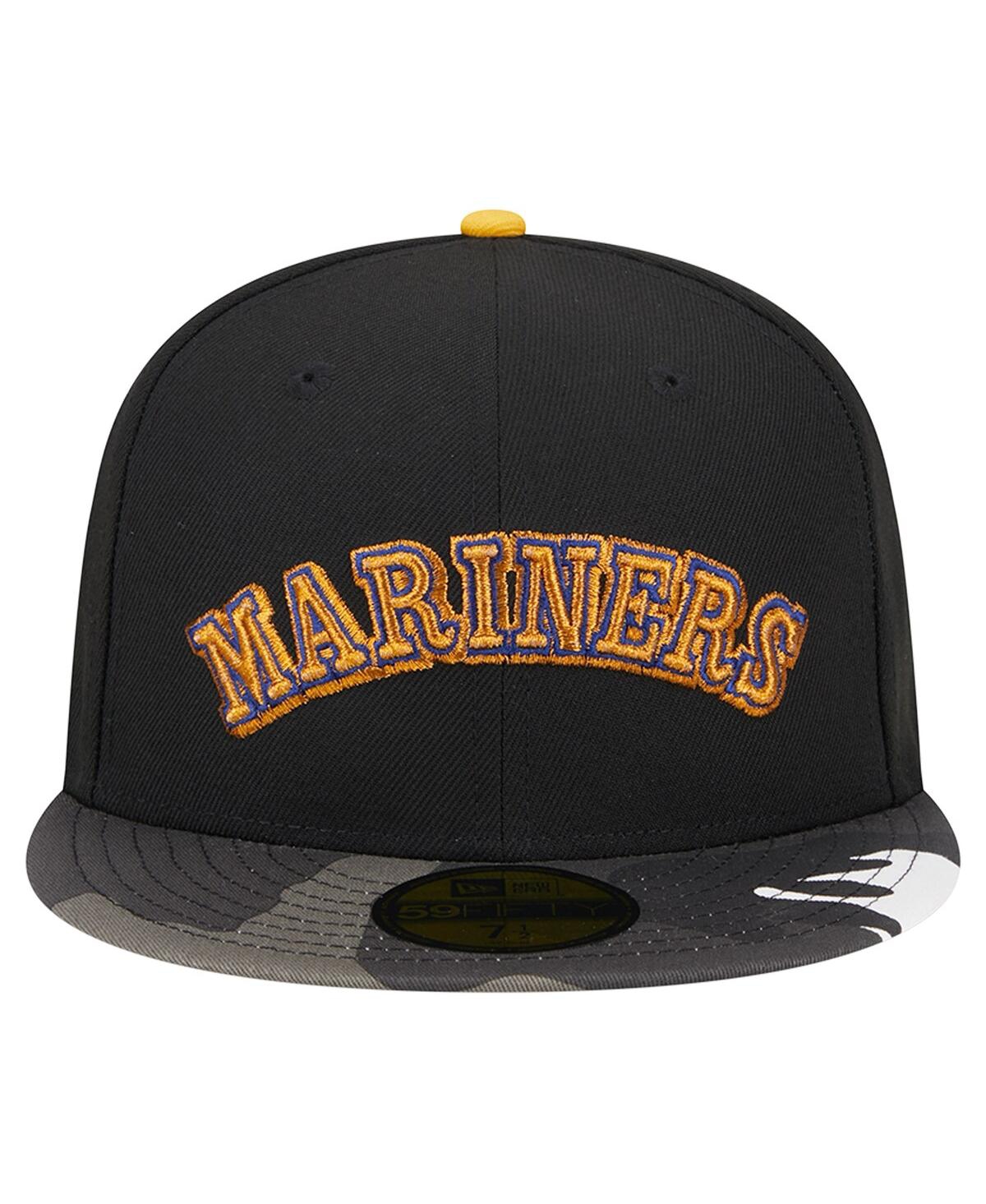 Shop New Era Men's  Black Seattle Mariners Metallic Camo 59fifty Fitted Hat